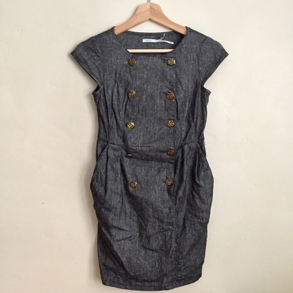 UO Kimchi Blue Double Breasted Chambray Mini Dress